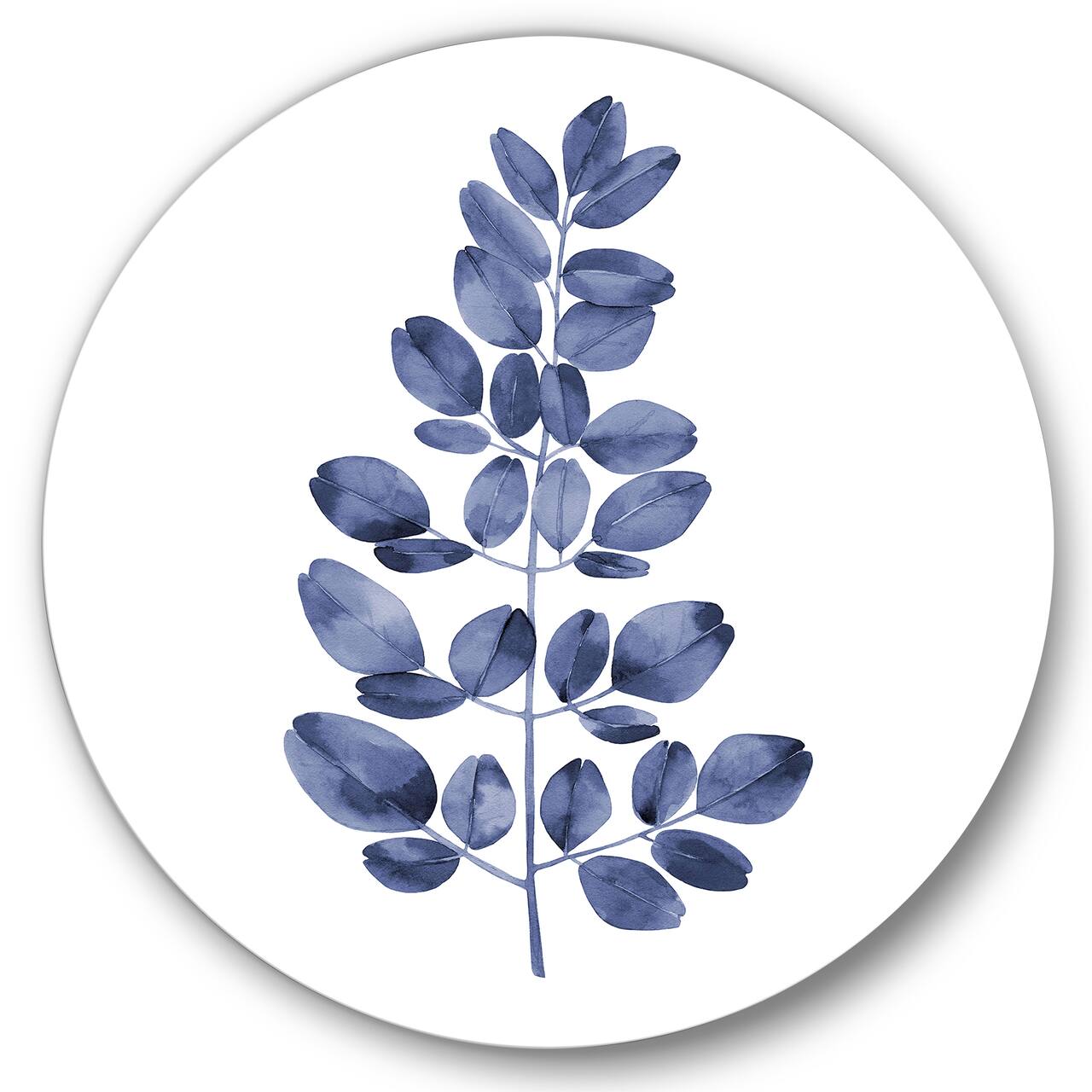 Designart - Navy Blue Eucalyptus II - Traditional Metal Circle Wall Art